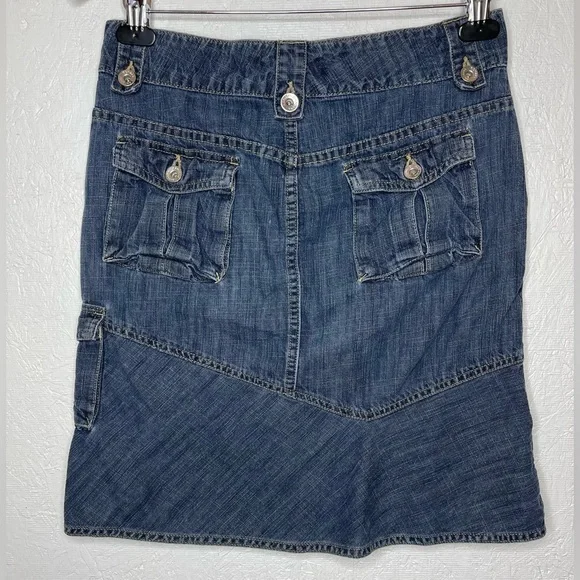 Vintage Banana Republic Asymmetrical Hem Line Cargo Denim Skirt Y2K Size 4 - Picture 7 of 9